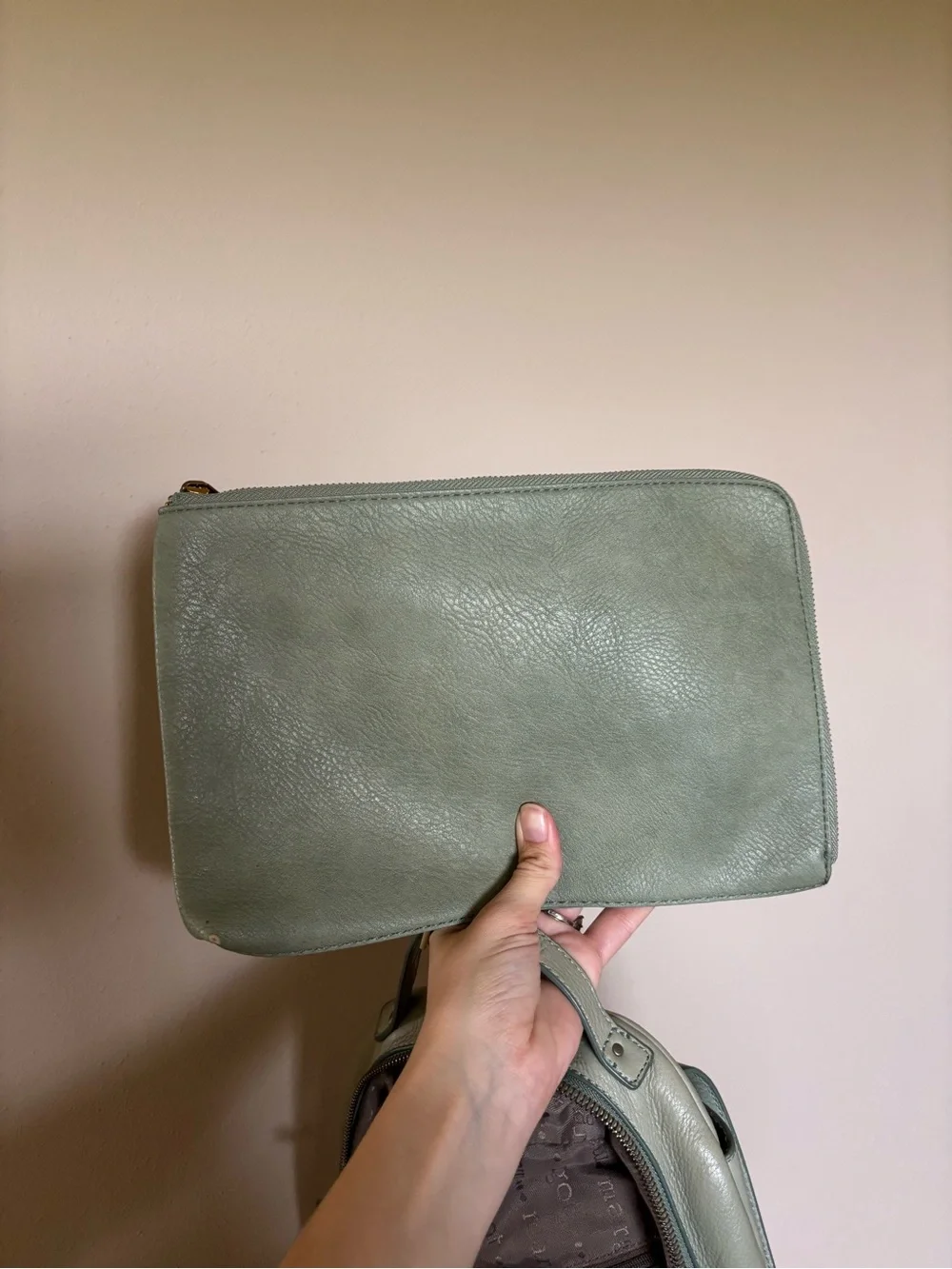 Margot New York Sage Green Leather Backpack with Pouch